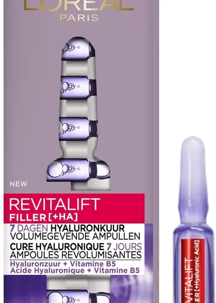 L’Oréal Paris Revitalift Filler Hyaluron Ampullen – 7 Dagen Kuur voor Intense Hydratatie en Jeugdige Huid met Vitamine B5