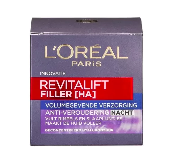 L'Oréal Paris Revitalift Filler Nachtcreme - 50ml, Anti-Aging mit Hyaluron & Galanga, Strafft & reduziert Rimpel, Geschikt voor Gevoelige Huid