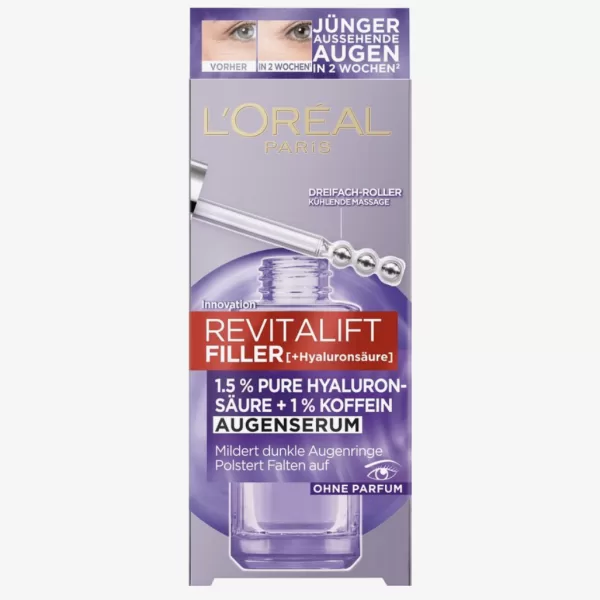 L’Oréal Paris Revitalift Filler Hyaluron Oogserum 20 ml - 2,5% Hyaluronzuur, Cafeïne, Niacinamide, vermindert rimpels & donkere kringen