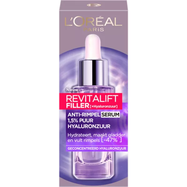 L'Oréal Paris Revitalift Filler Serum 30 ml – 1,5% Hyaluronzuur, Anti-Rimpel, Intense Hydratatie, Stevige Huid, Verkleint Rimpels