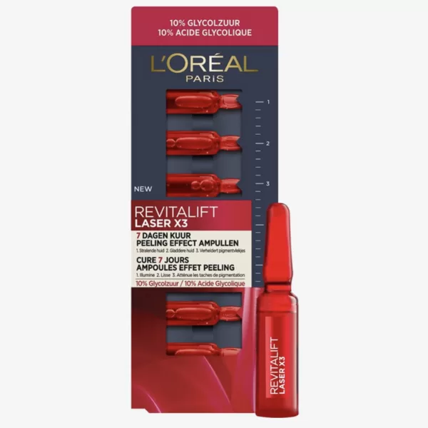 L’Oréal Paris Revitalift Laser X3 Peeling Effect Ampullen - 7 Daagse Kuur met 10% Glycolzuur voor Stralende Huid en Egalisatie van Pigmentvlekken