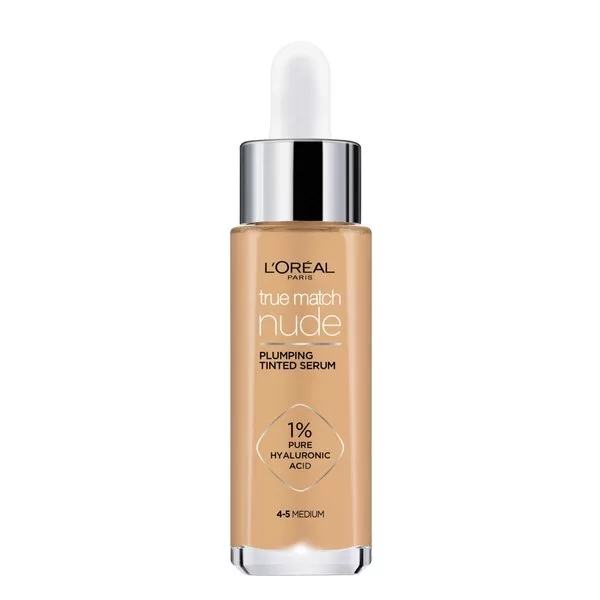 L'Oréal Paris True Match Tinted Serum Foundation 4-5 Medium - 30ml mit 1% Hyaluron für strahlende, glatte Haut - leichte Deckkraft