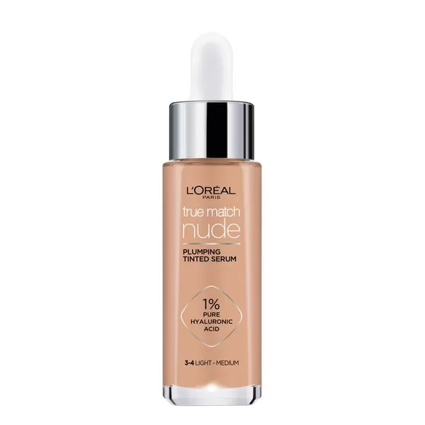 L'Oréal Paris True Match Tinted Serum Foundation 3-4 Light Medium, 30ml - Hyaluronzuur, Natuurlijke Finish, Licht Dekkend, Stralende Huid