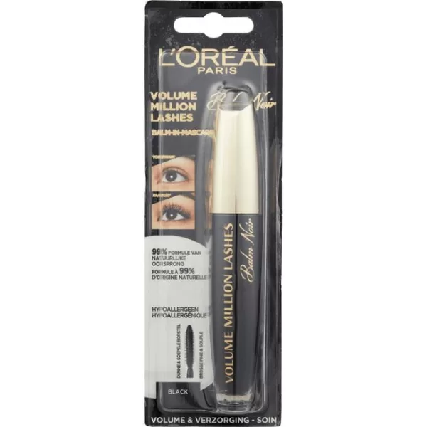 L'Oréal Paris Volume Million Lashes Balm Noir Mascara - 01 Black - Hypoallergen, 99% Natuurlijke Ingrediënten, Volume & Verzorging, 8,9 ml