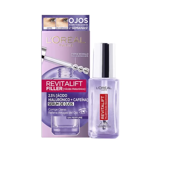 L’Oréal Revitalift Filler Oogserum 20 ml - Hydrateert, vermindert rimpels & donkere kringen met hyaluronzuur & cafeïne, verkoelende applicator