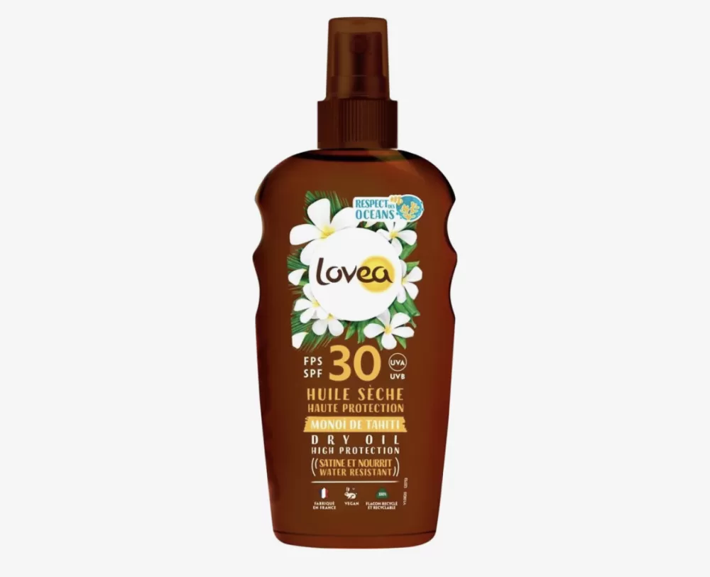 Lovea Dry Oil Spray Zonnebrand SPF 30 - 150ml | UVA/UVB Bescherming, Waterbestendig, Vegan, Dermatologisch Getest, Gemaakt in Frankrijk