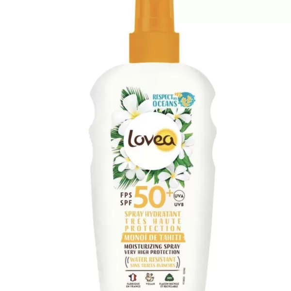 Lovea Sun Zonnebrand Spray SPF50+ 150 ml - Hydraterende, waterbestendige bescherming voor gezicht & lichaam, vegan, zonder witte strepen, gemaakt in Frankrijk