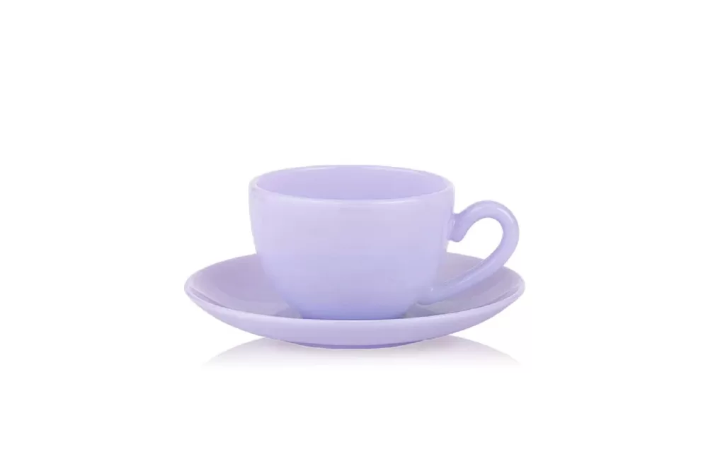 Lucie Kaas Milk Tasse mit Untertasse Lavendel - Handgefertigtes Opalglas, mikrowellen- & spülmaschinenfest, 7-teilig, Pastellfarben