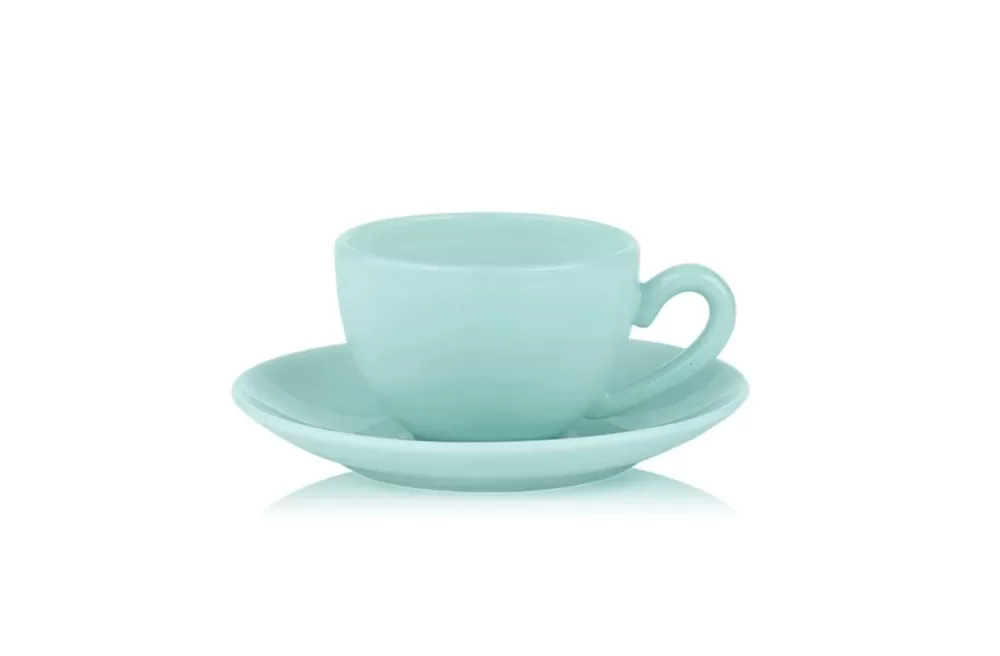 Lucie Kaas Milk Tasse mit Untertasse Minty Haze – Handgefertigtes Opalglas, Pastellfarben, mikrowellen- & spülmaschinenfest, 7-teilige Kollektion