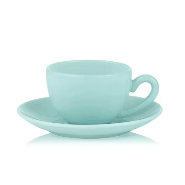 Lucie Kaas Milk Tasse mit Untertasse Minty Haze – Handgefertigtes Opalglas, Pastellfarben, mikrowellen- & spülmaschinenfest, 7-teilige Kollektion