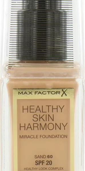 Max Factor Healthy Skin Harmony Foundation 60 Sand – Feuchtigkeitsspendend, langanhaltend, für einen perfekten Teint, 30 ml