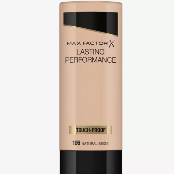 Max Factor Lasting Performance Foundation 106 Natural Beige – Olievrij, Geurvrij, Langdurige Dekking, Geschikt voor Gevoelige Huid, Natuurlijke Finish