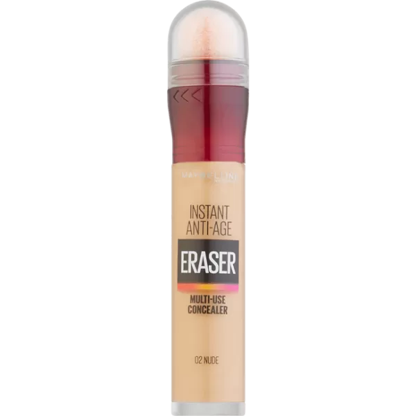 Maybelline Instant Anti Age Eraser Concealer 02 Nude - Hoogdekkend, Hydratatie, Ingebouwde Spons, Verbergt Donkere Kringen, Crèmige Textuur