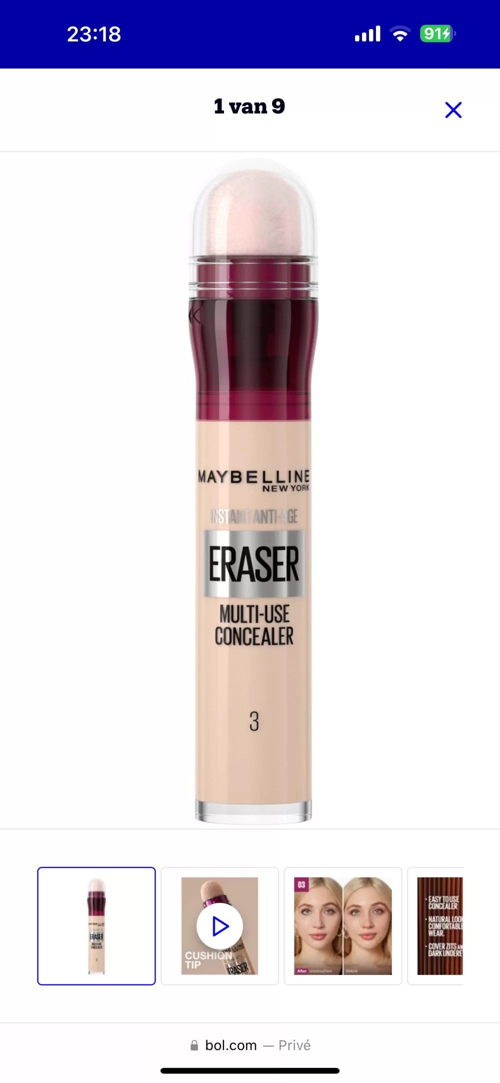 Maybelline Instant Anti Age Eraser 03 Concealer Beige - 6,8 ml | Hydrateert, dekkend, met applicatorspons, tegen donkere kringen en wallen