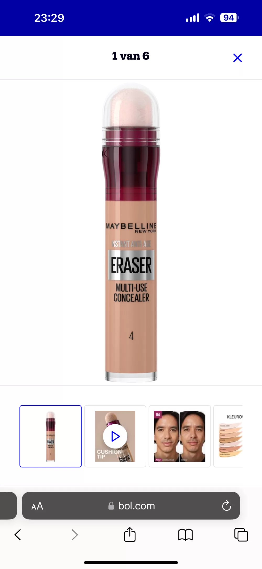 Maybelline Instant Anti Age Eraser Concealer 04 Honey - Hydraterende, dekkende formule tegen donkere kringen - 6,8 ml met applicatiespons