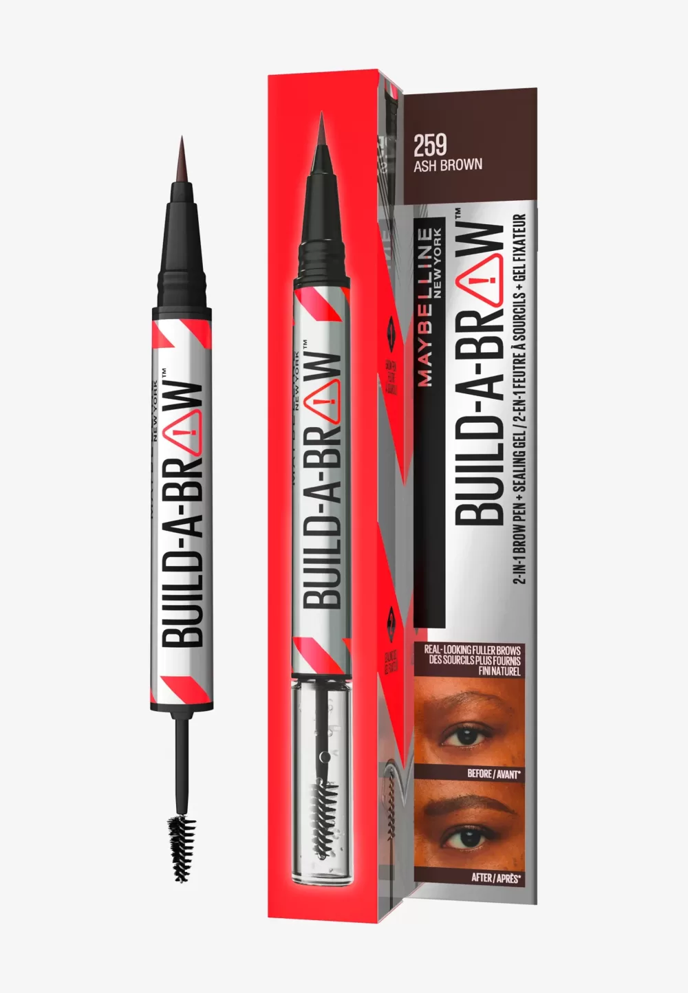 Maybelline New York Build-a-Brow Wenkbrauwgel & Potlood - 259 Ash Brown, Vegan, Waterproof, 24u Houdbaarheid, Natuurlijke Look, Inclusief Borsteltje