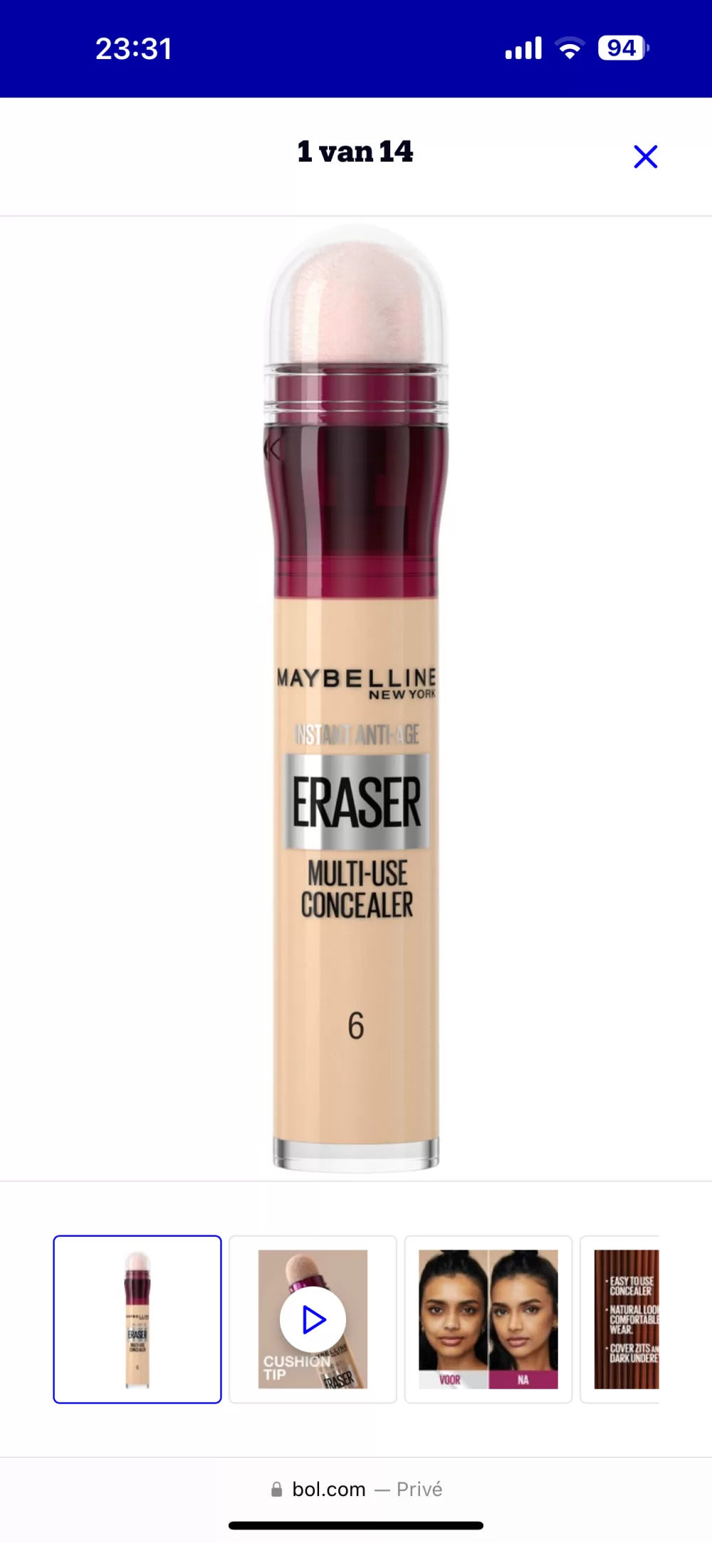 Maybelline New York Instant Anti Age Eraser Concealer 06 - Hochdeckend, mit Applikatorschwamm, Goji-Beere, 6,8 ml - Dunkle Ringe kaschieren