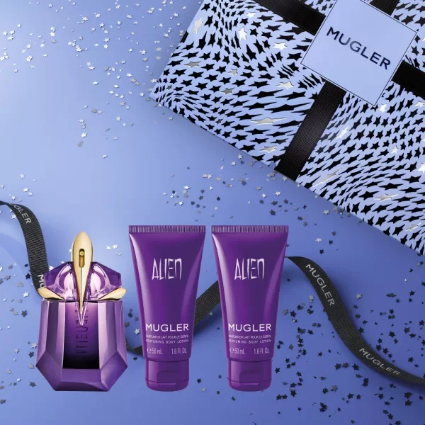 MUGLER Alien Eau de Parfum 30ml Geschenkset - inkl. 2x 50ml Body Lotion, nachfüllbar, umweltfreundliche Verpackung, blumig-holziger Duft