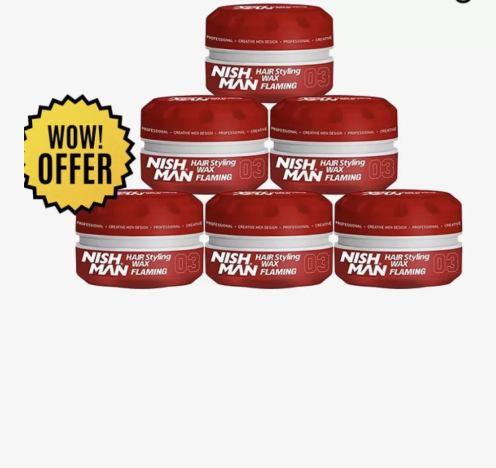 Nish Man Hair Wax 03 Flaming - 6x150ml - Voordeelverpakking - Flexibele Hold, Glans & Haarverzorging zonder Residu