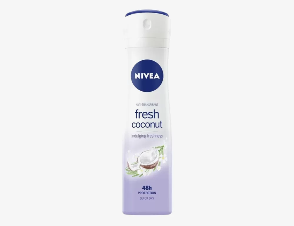 Nivea Anti-Transpirant Fresh Coconut 150ml - 48 uur bescherming, tropische geur, dermatologisch goedgekeurd voor een frisse huid.