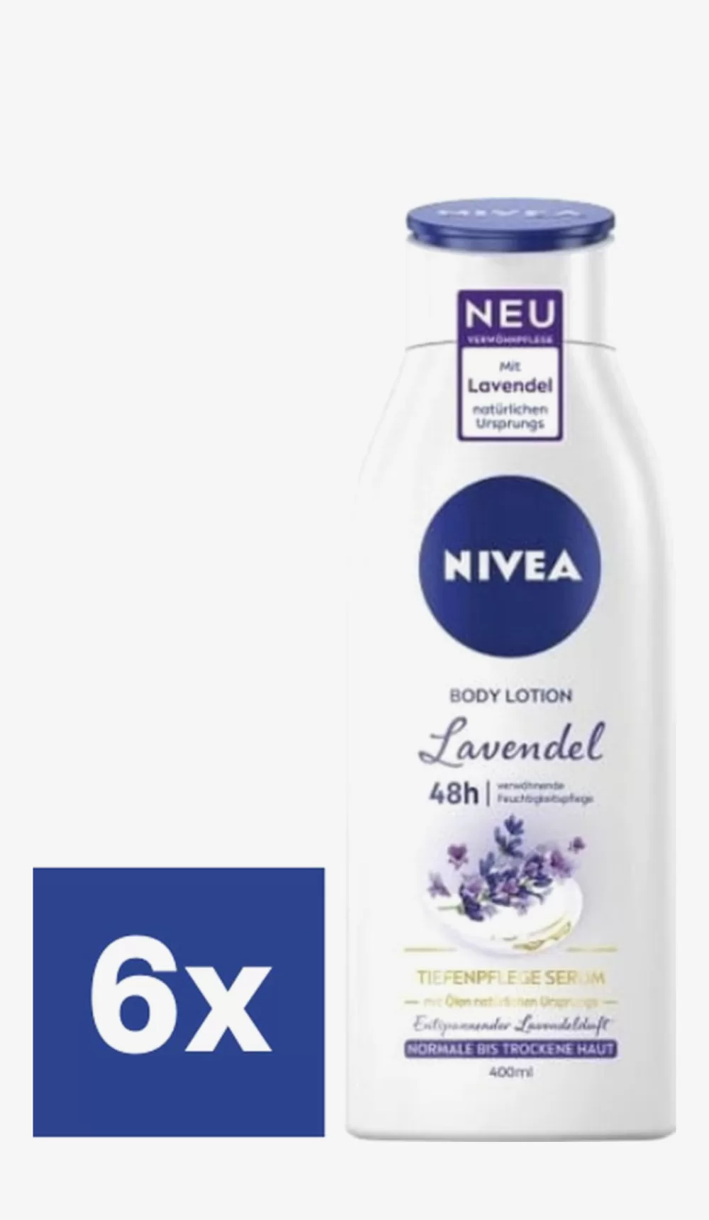 Nivea Bodylotion Lavendel 6 x 400 ml – Hydraterende verzorging met natuurlijke oliën, 48 uur zachte huid & ontspannende geur