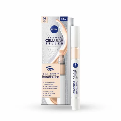 NIVEA Cellular Filler Oogconcealer 01 Hell Light - 4 ml, Hydratatie 24 uur, SPF15, Hyaluronzuur, Camouflage voor een Stralende Huid