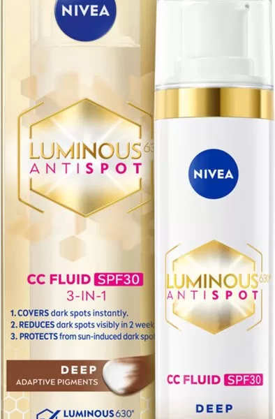 NIVEA Cellular LUMINOUS630 CC Fluid Cream SPF 30 - Dark, Anti-Pigmentvlekken, 40ml - Vermindert vlekken, Natuurlijk ogende dekking, Voor alle huidtypes