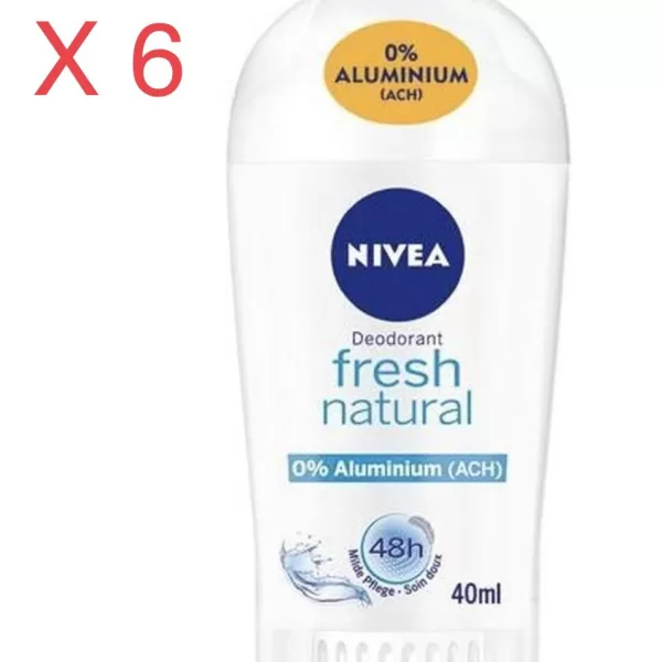 NIVEA Fresh Natural Deodorant Stick – 6x40ml, Unisex, Langdurige Frisheid, Alcohol- en Aluminiumvrij, Zachte Formule, Voor Dames en Heren