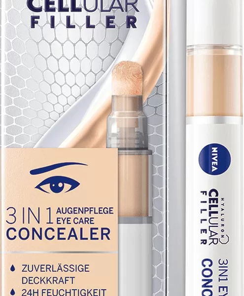 NIVEA Hyaluron Cellular Filler 3-in-1 Concealer #02 Medium - 24h Hydratatie, SPF15, Verbergt Rimpels & Pigmentvlekken (1+1 Gratis)