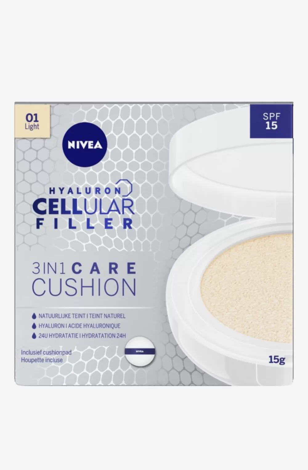 NIVEA Hyaluron Cellular Filler 3in1 Care Cushion Light SPF15 - Feuchtigkeit, Anti-Aging, natürliche Teint, 24h Hydratation, Nr. 01