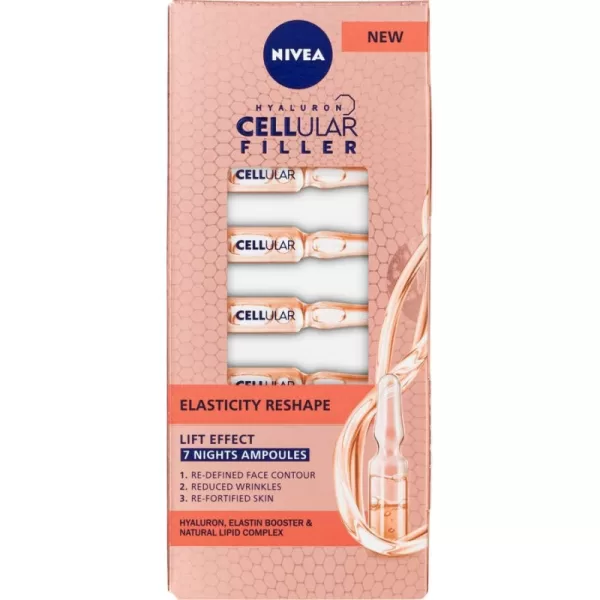 Nivea Hyaluron Cellular Filler Ampoules 7x1,2ml – Anti-Aging, Elastizität & Konturen, Reduziert Falten, 2-Phasen Formel, Luxus Pflege