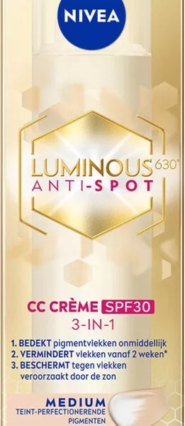 NIVEA Luminous630 CC Crème SPF30 - Antispot, Vermindert Pigmentvlekken, Voor Alle Huidtinten, 40 ml - Natuurlijk ogende Dekking, Dermatologisch goedgekeurd