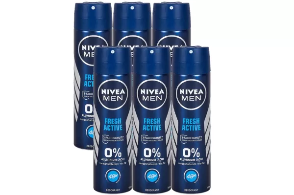 Nivea Men Deodorant Fresh Active 0% Aluminium 6x150ml – 48H Frisheid met Zee-extracten, Dermatologisch Bewezen, Voordeelverpakking