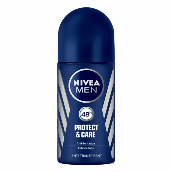 Nivea Men Deodorant Roller Protect & Care 50 ml - 6 stuks, 48 uur bescherming, alcoholvrij, dermatologisch getest, milde verzorging voor oksels