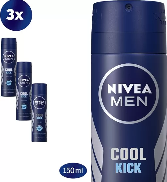 NIVEA MEN Deodorant Spray Cool Kick 6x150ml - 48h Frische, Cool-Care Formel, alkoholfrei, dermatologisch getestet, für aktive Männer