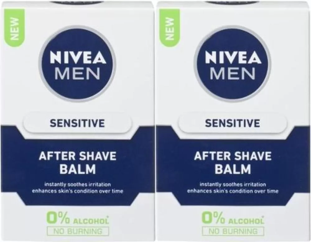 Nivea Men Sensitive After Shave Balsam Duopak – 2 x 100 ml, Alcoholvrij, Kalmerend, Met Kamille & Vitamine E, Voor Gevoelige Huid