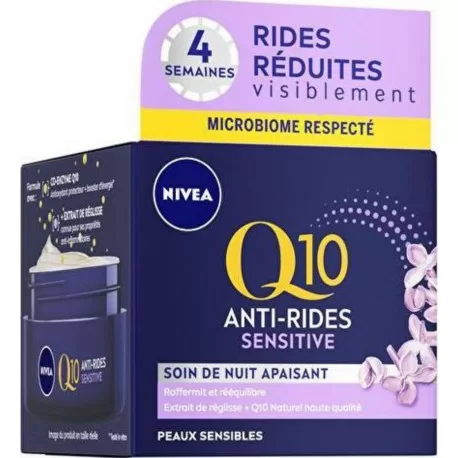 Nivea Q10 POWER Sensitive Nachtcreme - Anti-Rimpel, Parfumvrij, Verstevigend, Voor Gevoelige Huid, Vermindert Rimpels & Rode Huid