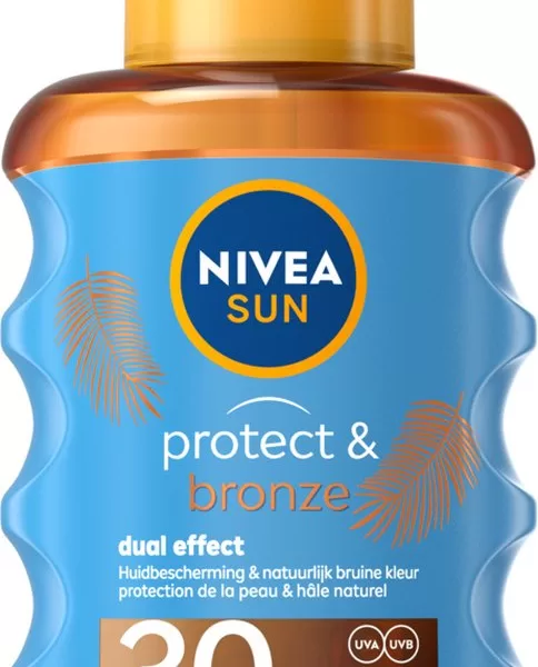 NIVEA SUN Protect & Bronze Spray SPF 30 - 200ml, UVA/UVB Bescherming, Waterbestendig, Stimuleert Natuurlijk Bruinen, 91% Biologisch Afbreekbaar