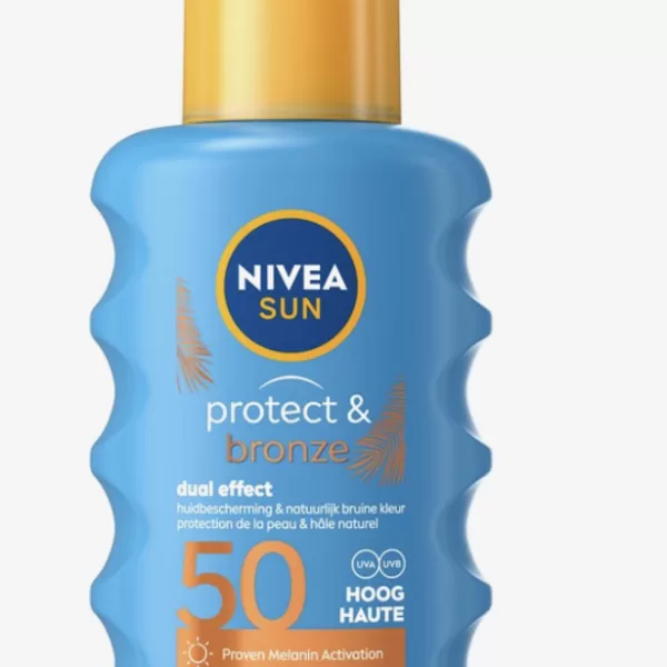 Nivea Sun Protect & Bronze Spray SPF 50 - 200ml | UVA/UVB Schutz, Wasserfest, Pro-Melanine, Kein Selbstbräuner, Gesunde Bräune