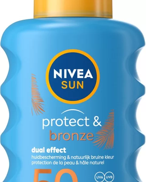 NIVEA SUN Protect & Bronze Spray SPF 50 - 200 ml, Waterbestendig, UVA/UVB Bescherming, Stimuleert Bruining, 95% Gerecycled, Oceaanvriendelijk