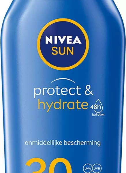 NIVEA SUN Protect & Hydrate Zonnebrand Melk SPF 30 - 400 ml, Waterbestendig, UVA/UVB Bescherming, Huidverzorging, Dermatologisch Goedgekeurd