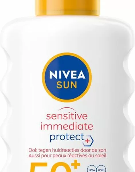 NIVEA SUN Sensitive Zonnebrand Spray SPF 50+ - 200 ml, Voor Gevoelige Huid, Waterbestendig, Ongeparfumeerd, Met Bio Aloë Vera