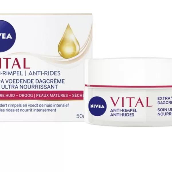 NIVEA Vital Anti-Rimpel Dagcrème SPF 15 - 50 ml - Extra Rijk met Arganolie & Calcium - Voedend, Verstevigend, Anti-Aging