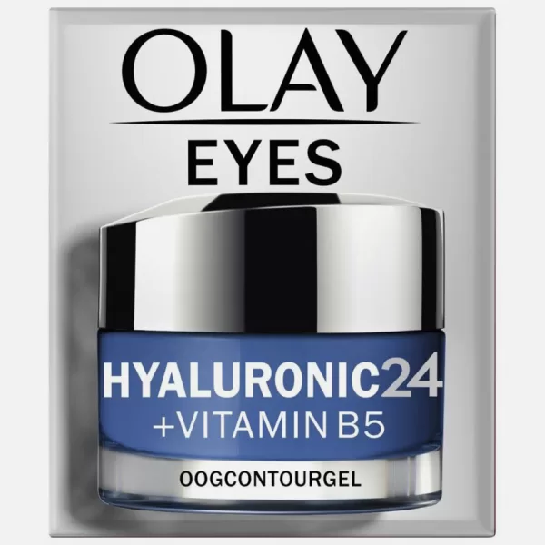 OLAY Hyaluronic24 + Vitamin B5 Oogcontourgel - Parfumvrij, Hydrateert 24U, VIT B3 & C, Peptiden, Voor Gevoelige Huid, Stralende Ogen