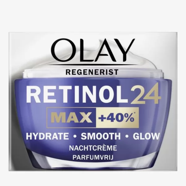 Olay Regenerist Retinol24 MAX Nachtcrème 50ml - Parfumvrij, Hydraterend, Retinoïde + Vitamine B3, Vermindert Fijne Lijntjes & Rimpels