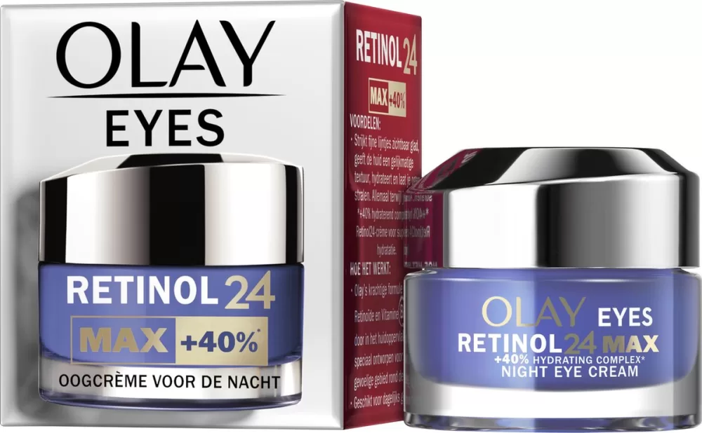 Olay Regenerist Retinol24 MAX Oogcrème Nacht - Parfumvrij, 15ml - Hydrateert, Verstevigt & Revitaliseert voor Jongere Ogen