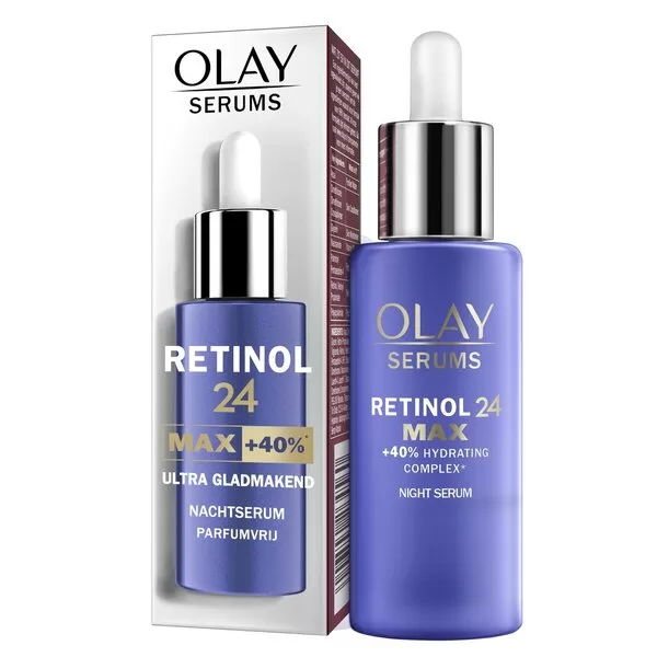 Olay Retinol24 MAX Nachtserum - Hydraterend Anti-Verouderingsserum met Retinol & Vitamine B3, Parfumvrij, Geschikt voor Rijpere Huid, 40% Meer Hydratatie