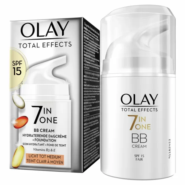 Olay Total Effects 7-in-1 BB Cream SPF 15 Light-Medium 50 ml - Hydrateert, Egaliseert, Minimaliseert Poren, Anti-Aging, Klinisch Getest, Recyclebaar