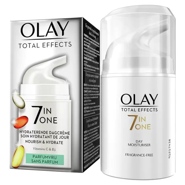 Olay Total Effects 7-in-1 Hydraterende Dagcrème - Parfumvrij, 50 ml - Voor een gezonde, stralende huid met Vitaminen B3, C, E, en B5