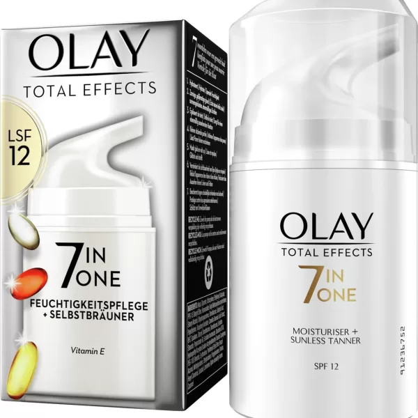 Olay Total Effects 7in1 Hydraterende Dagcrème & Zelfbruiner - SPF12, 50ml - Voordelen voor Huid: Hydratatie, Gloed, Egalisatie, Rimpelvermindering